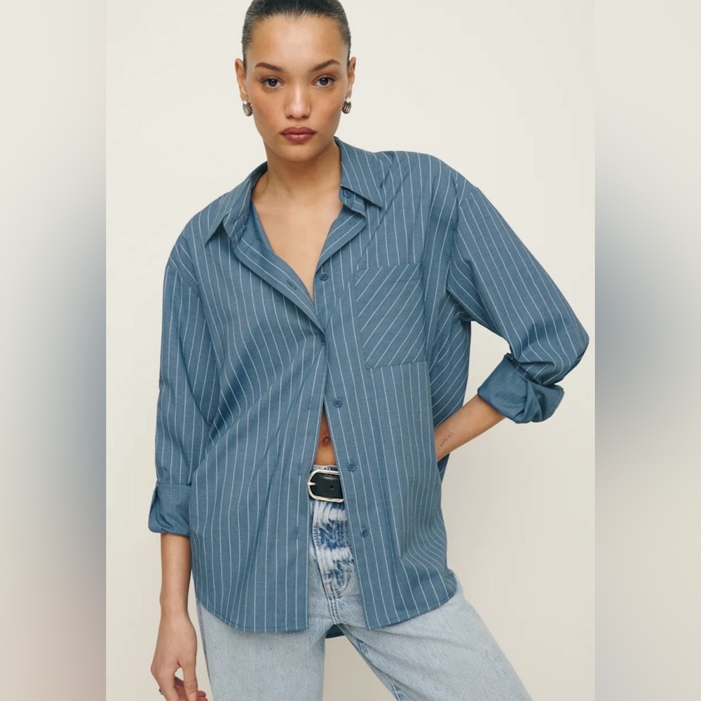 Will Oversized shir- Reformation Light Blue Striped Shirt